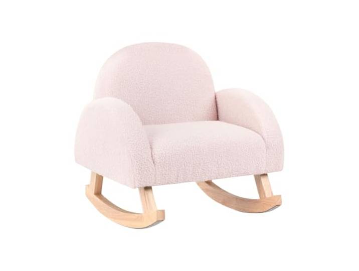 Beliani Kinderschaukelstuhl Pastellrosa Bouclé Modern Kinder-Schaukelstuhl Stoff, Rosa, Mit Armlehnen, Sitzhöhe 27 cm, Belastbarkeit 70 kg, 54 x 52 x 53 cm, 100% Polyester