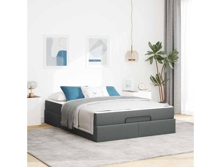 RJPLMFV Bettrahmen mit Matratze, 2-teilig, dunkelgrauer Stoff Eingebaute Schubladen, hochdichter Schaumstoff, modernes Design, einfache Pflege, Lattenrost inklusive