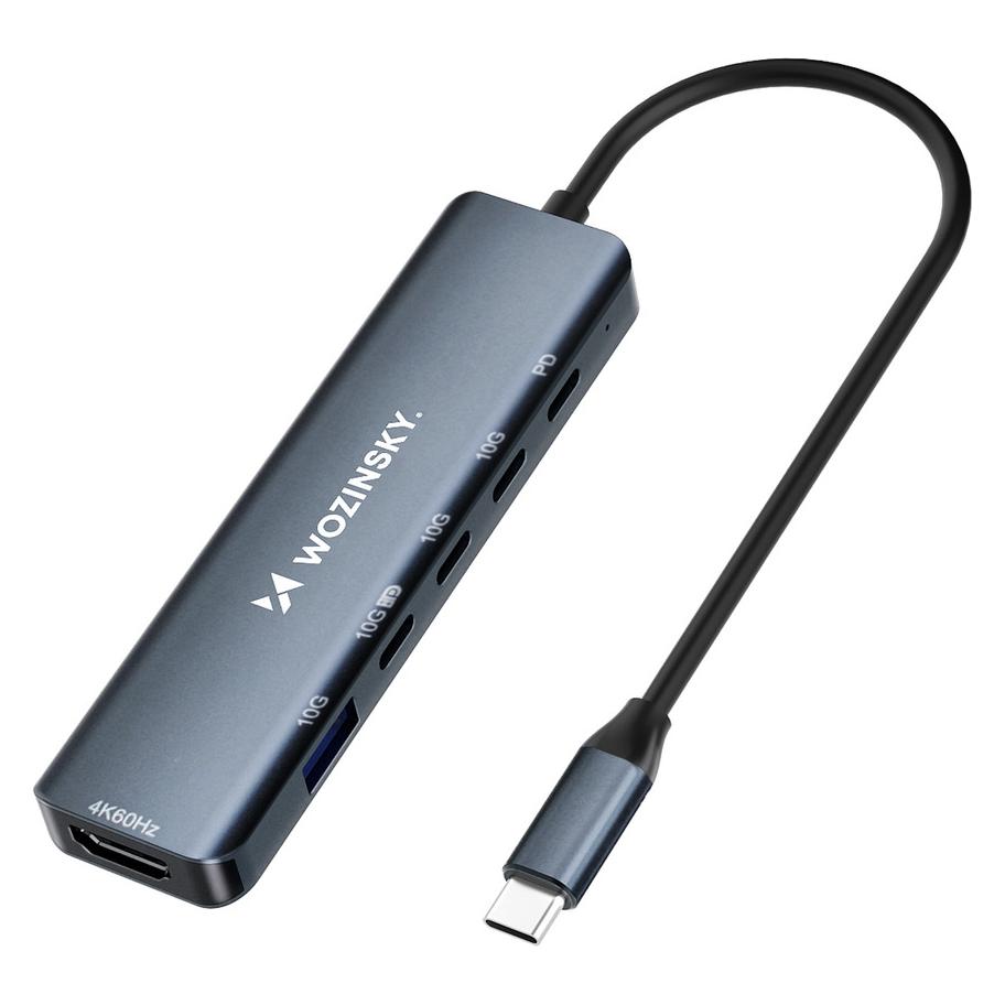 Wozinsky USB-C 6 in 1 Hub WHBC10Y4S Multifunktional, Aluminium, mit 25 cm Kabel - Grau (USB-C, 6 Ports) (1409315874)