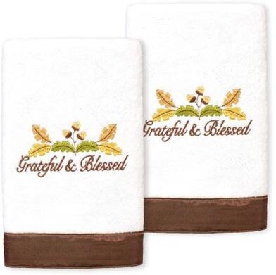 Authentic Hotel and Spa Blessed - Embroidered Luxury 100% Turkish Cotton Hand Towels (Set of 2)