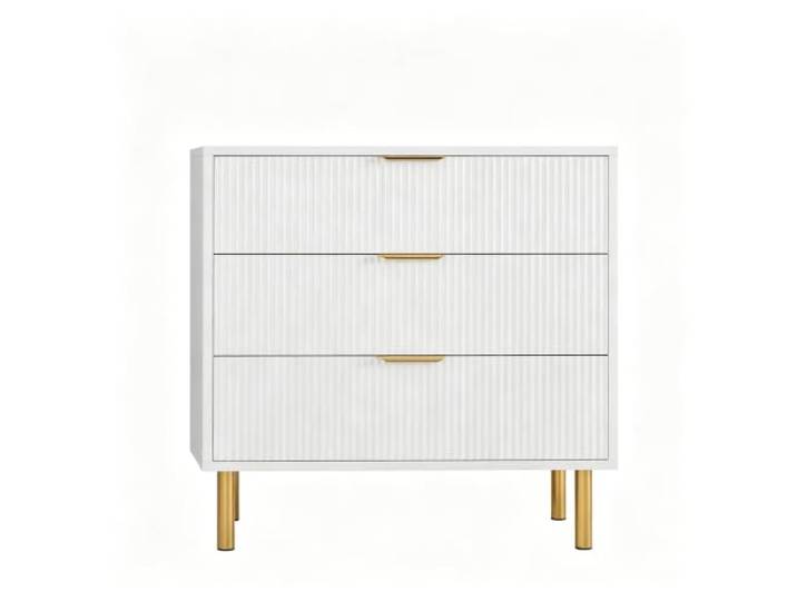 GarveeHome Kommode 71x43x76 cm Holz 3 Schubladen Metallbeine Weiß Kommode 3 Schubladen 76 cm Holz Metallbeine Vintage Gold