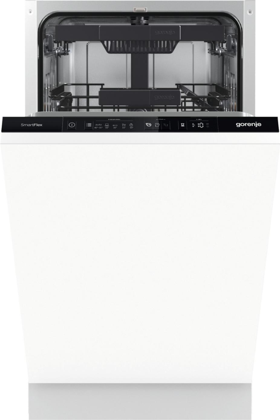 Gorenje G400 Vollintegrierbarer Geschirrspüler, 45 cm, Voll integriert, Single (45 cm breit), Weiß, Schwarz, Tasten, Edelstahl