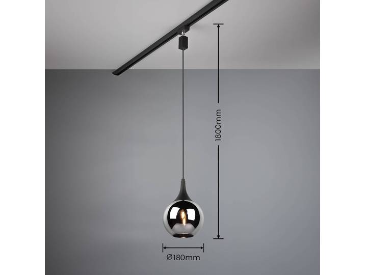 Trio Lighting Schienen-Hängelampe Lumina für DUOline, schwarz/chromfarben Lumina, dimmbar, alu / grau / zink, für Wohn- / Esszimmer, Glas, Modern, Schienensysteme