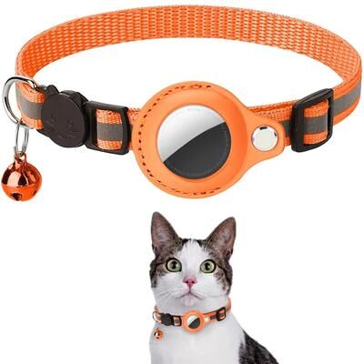 Uplifted Goods Reflective Safety Tracker Collar With Integrated Case orange adjustable 8.7 12.6in