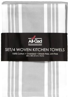 All-Clad 4pc Woven Bistro Kitchen Towel Set (1 center stripe, 1 solid herringbone, 1 windowpane plaid, 1 vertical pin stripe)