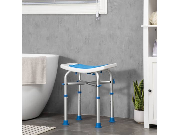 HOMCOM Tabouret Douche Réglable Aluminium Bleu Antidérapant