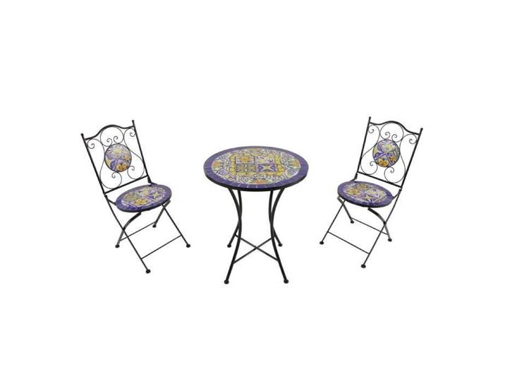 Ensemble Bistro Extérieur Mosaique Bleu/Jaune - AXI Amélie - 2 Chaises 1 Table - Style Mediterranéen