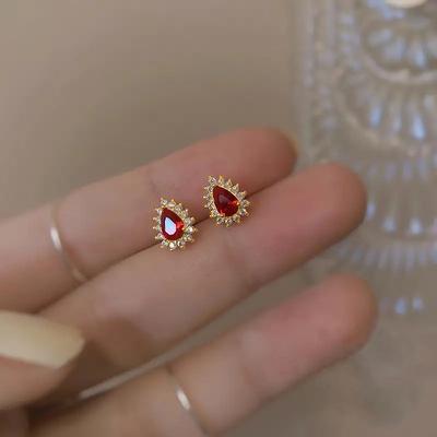 Elegant Gold Color Earrings Female Delicate Fashion Jewelry, Huitan Charming Red Stud Wedding Accessories Gift Elegant Gold Color Earrings Female Delicate Fashion Jewelry, Huitan Charming Red Stud Wedding Accessories Gift