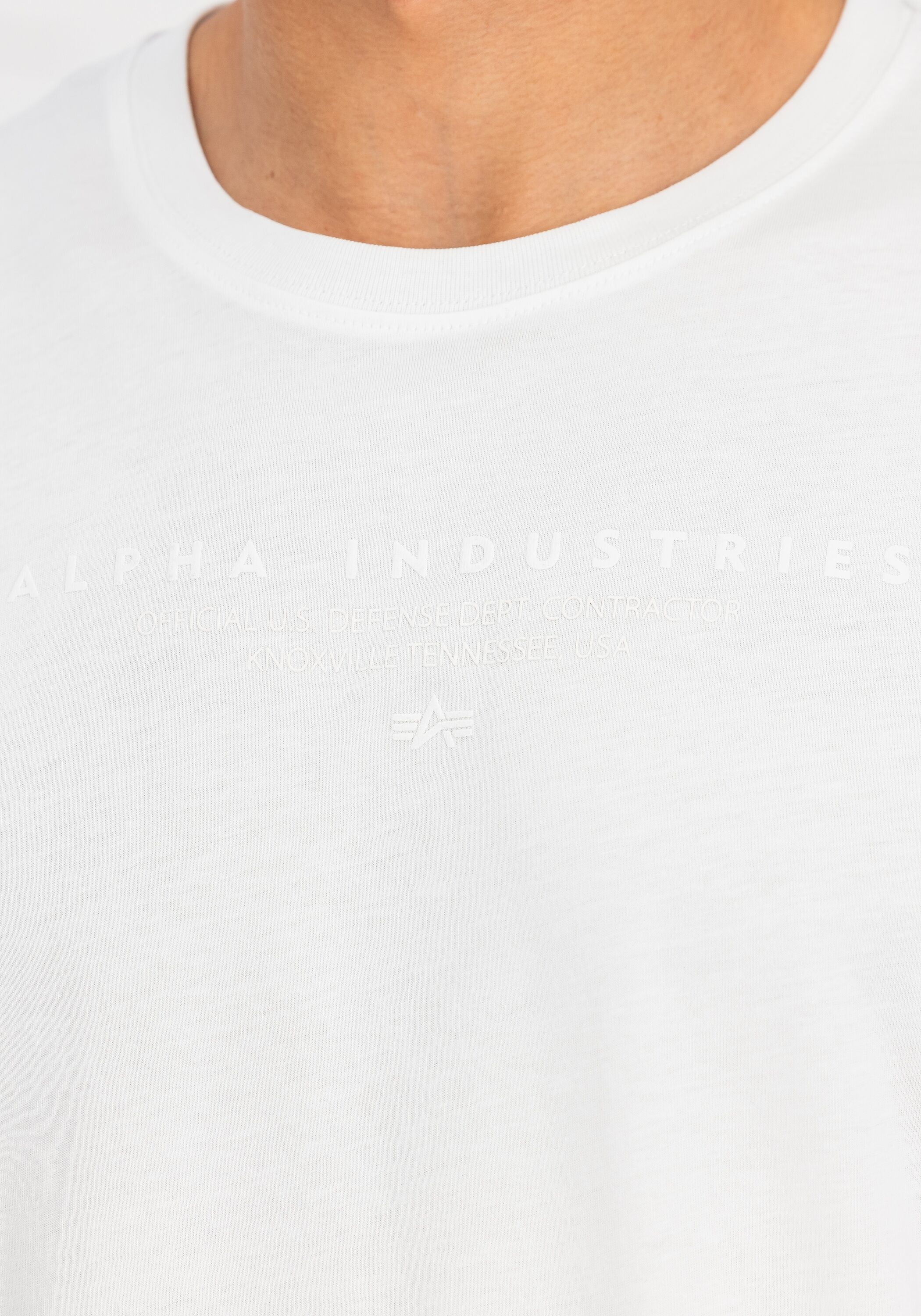 T-Shirt ALPHA INDUSTRIES "DTM Contractor T-Shirt", Herren, Gr. S, weiss (weiß), Obermaterial: 100% Baumwolle, Shirts T-Shirt weiß S
