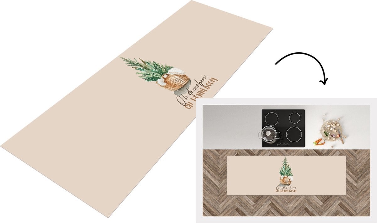 Keukenloper Vinyl met Kerst Quote Oh Denneboom Oh Denneboom - 180 x 60 cm