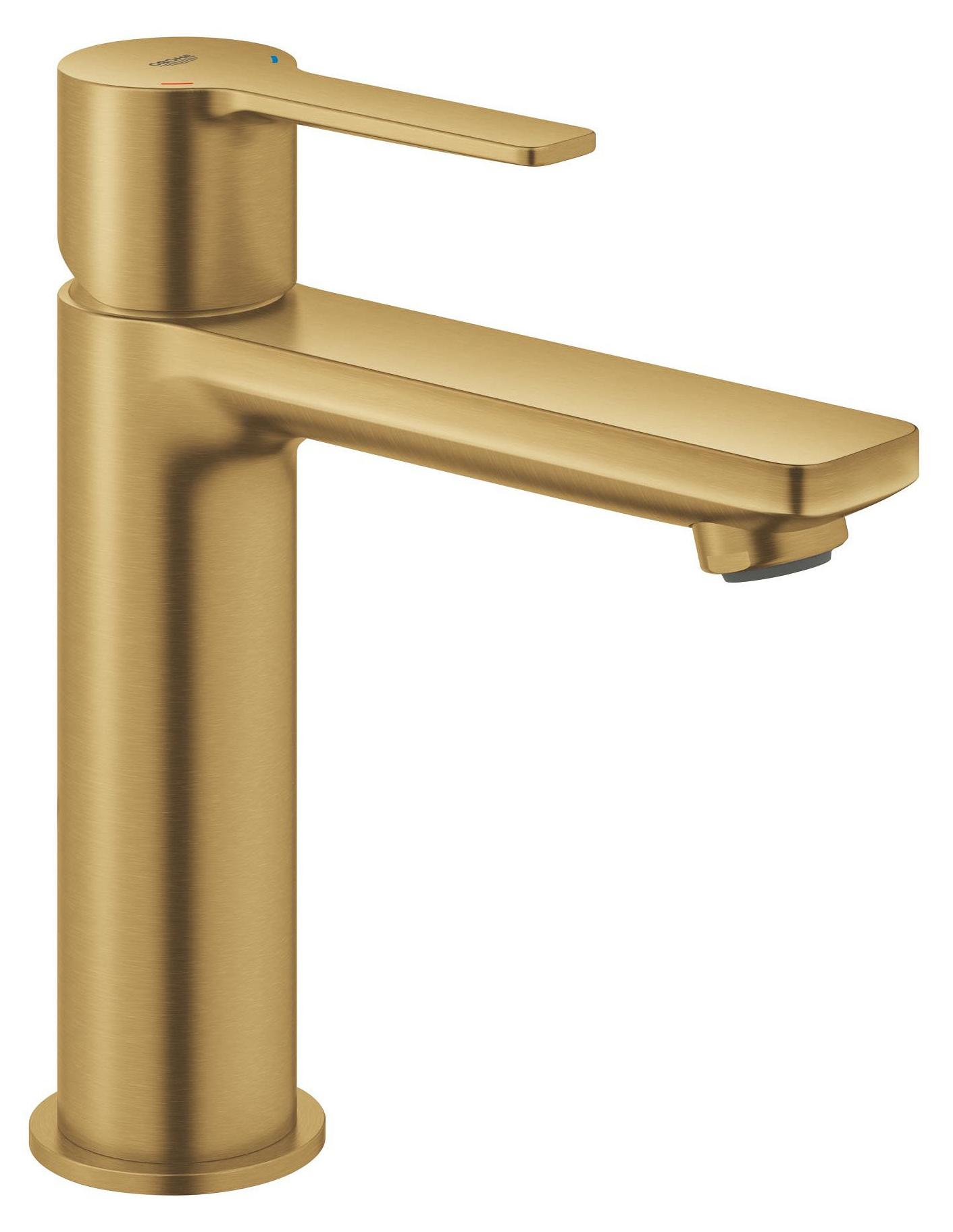 GROHE Einhebelmischer für Waschtisch, Lineare Serie, Größe S - Abfluss mit Klick-Klack-Mechanismus - Cool Sunrise gebürstet - 23106GN0