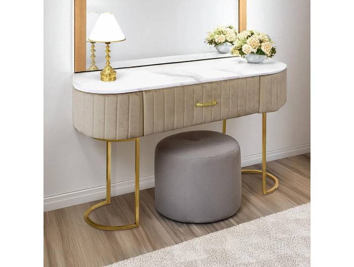 Coiffeuse Paloma 1 Tiroir Velours Taupe