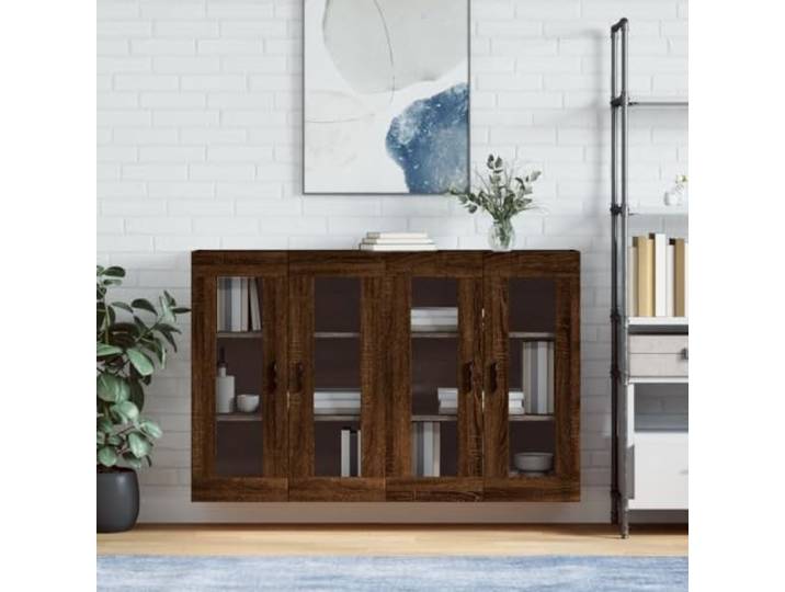 Wandschränke 2 STK. Braun Eichen-Optik Holzwerkstoff mit Glastüren, dekorative Wandschränke mit eleganter Optik, praktische Aufbewahrungslösung als Sideboard-Aufsatz, Wandmontage