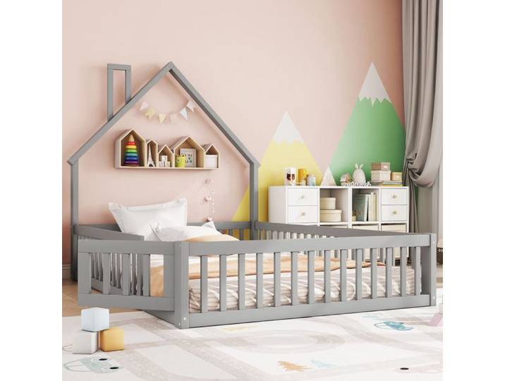 Dimensions 140x200 cm style solide et protégé lit pour enfant en bois couleur gris