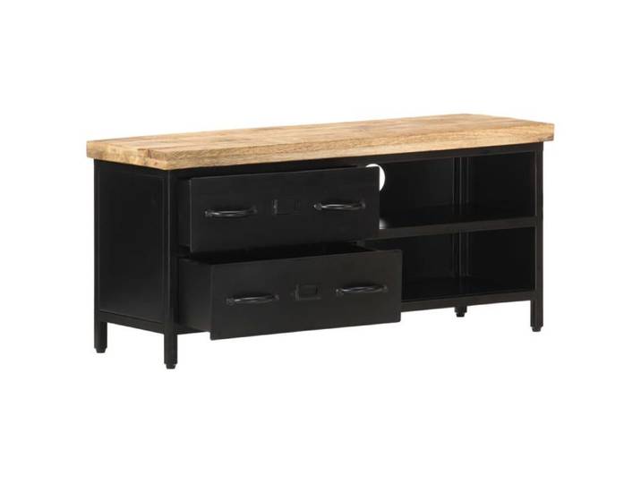 “Winter Sale TOP Armoire TV classique Noir - Meuble TV 90x30x41cm - bois de manguier brut PRO45213