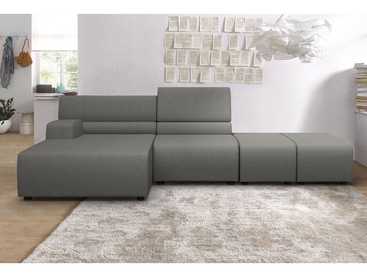 Ecksofa EGOITALIANO Babouche, Designsofa mit aussergewöhnlichem Sitzkomfort zum Wohlfühlen , grau (steingrau), B:384cm H:80cm T:98cm, Luxus-Micofaser Lederoptik (100% Polyester) ist ein neues technisches Gewebe mit einem visuellen und taktilen Aspekt, der dem Nubuk sehr nahe kommt, mit innovativen Eigenschaften. Seine ausserordentliche Weichheit kommt von einem exklusiven Produktionsprozess, der Unreinheiten und Unregelmässigkeiten beseitigt. Das Ergebnis ist eine bemerkenswert samtige Faser, die durch das Vorhandensein von Körnern verstärkt wird. Von der einfarbigen Eleganz der warmen Farben und der Vielfalt an trendigen Farben, die es zu seiner eigenen Stärke und Persönlichkeit machen., Sofas, Ecksofa