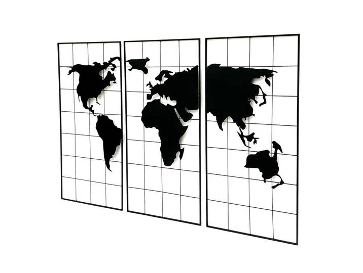 DanDiBo Wanddekoration Weltkarte Metall 170 x100 cm Schwarz 3-teilig 210329, 170x100x1 cm, Bilder & Rahmen, Wanddeko