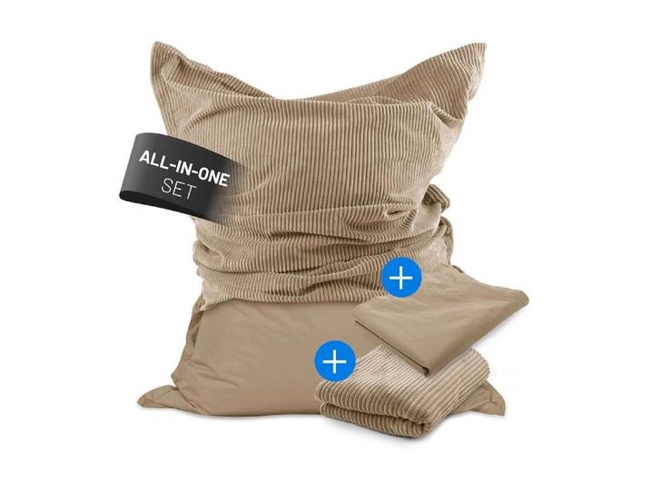 Sitzsack LUMALAND + Cordhülle 380 l , beige (crème), B:140cm T:180cm, Sitzsäcke, Sitzsack, Sitzsack für innen und aussen