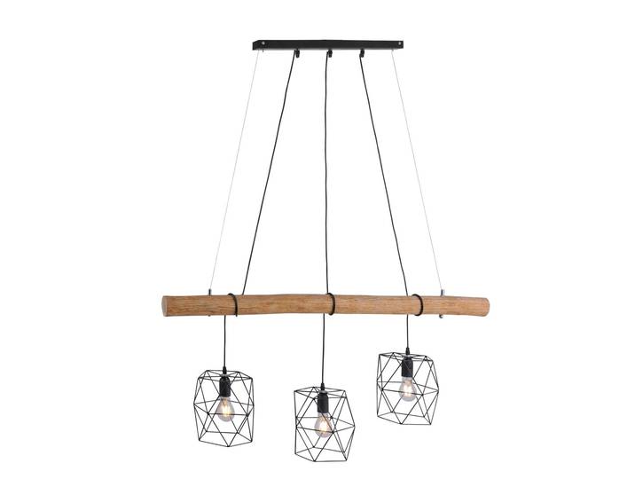 Lampe à suspendre\, poutre nature\, grille noire\, L 120 cm\, EDGAR