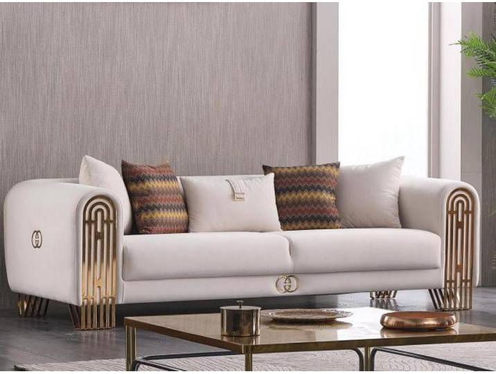 JVmoebel 3-Sitzer Weißes Sofa mit Textilbezug und Edelstahlfüßen für modernes Wohnen, 1 Teile, Made in Europa