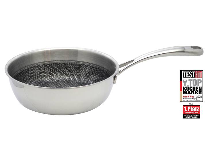 Sauteuse ELO PREMIUM Relief Evolution Sauteuse , silber (edelstahl), B:25,5cm H:8,5cm L:44,5cm Ø:24cm, Töpfe, Sauteuse, durchgehender Aluminium-Kern, außen magnetischer Edelstahl