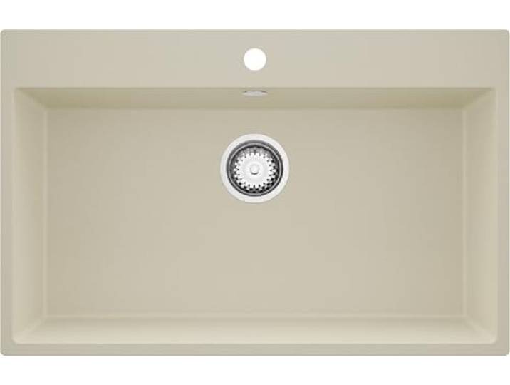 PRIMAGRAN Spülbecken ab 80er Unterschrank + Ablauf-Set, 78x50cm Set: Ablauf-Set (Siphon, Ablaufgarnitur, Überlauf) + Granitspüle 1 Becken - Riga, Beige