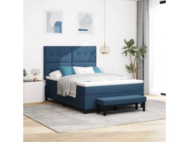Stoffbezug verstellbares Kopfteil mittelfeste Matratze Boxspringbett Blau Boxspringbett mit Matratze und verstellbarem Kopfteil Blau 140x190 cm Stoff Polsterbett Doppelbett