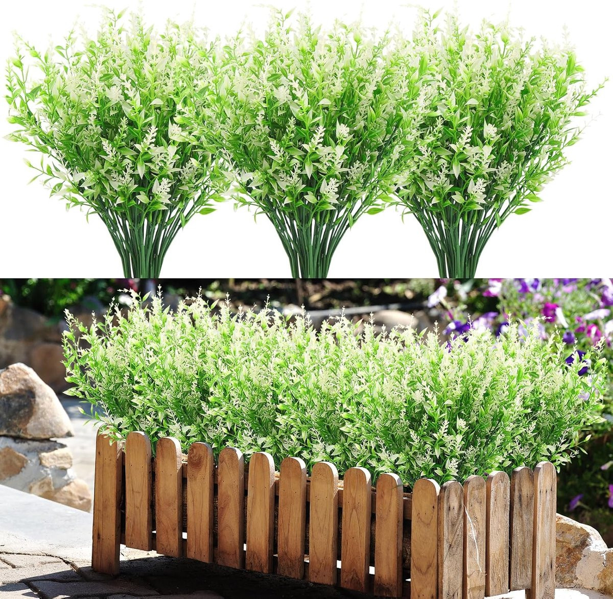 10 bundels kunstlavendel in pot voor huis en tuin decoratie - Wit
