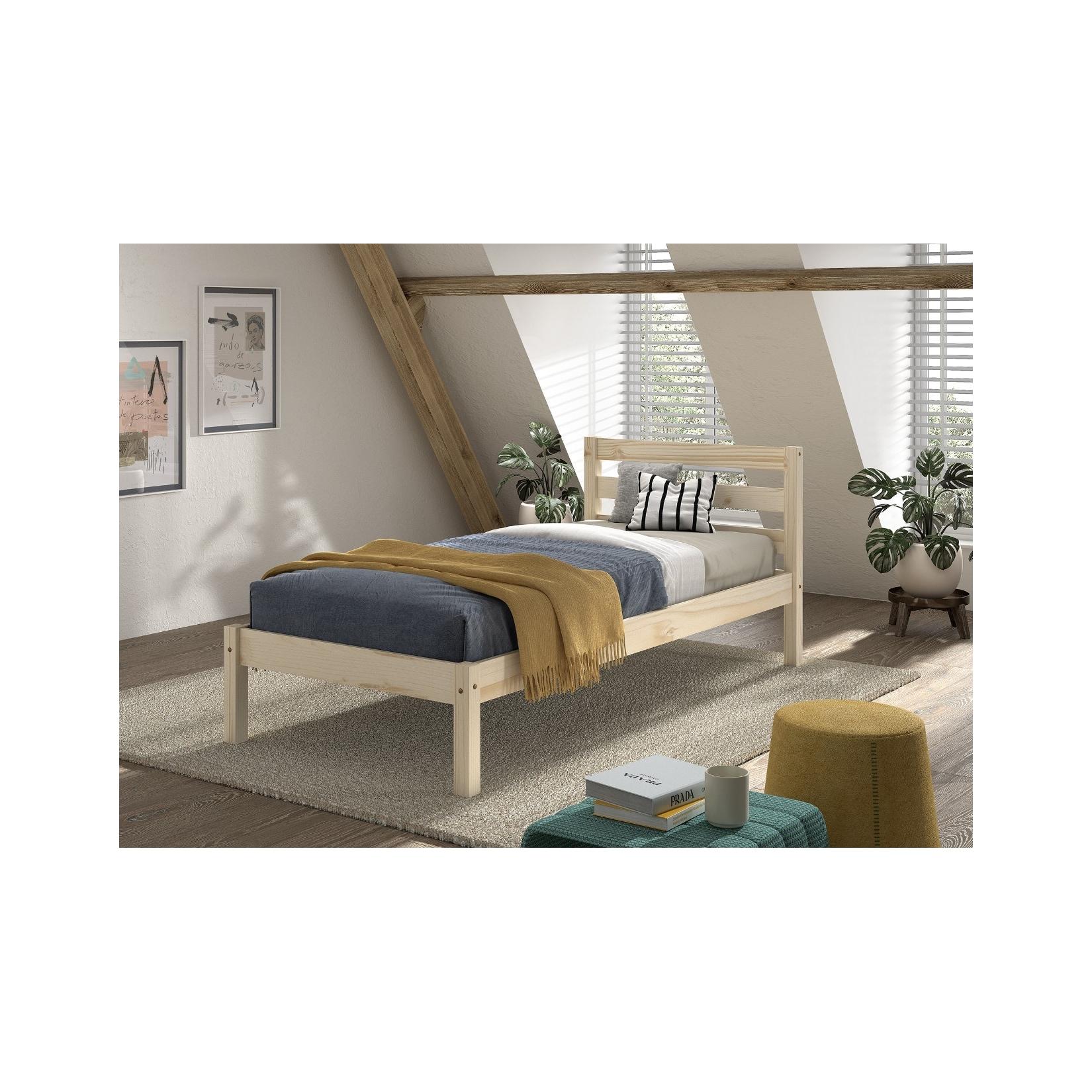 Einzelbett Pino 90x200 cm, mit Lattenrost, natur lackiert