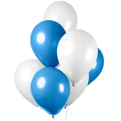 10 Luftballons blau weiß