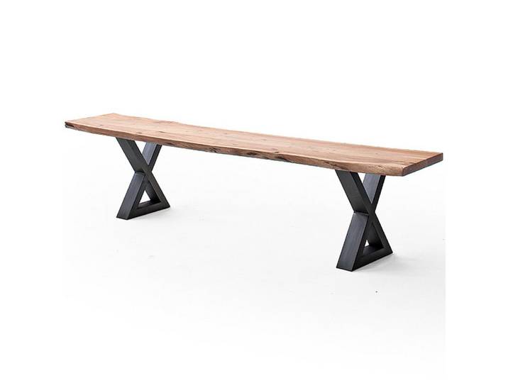 Lomadox Sitzbank COSENZA-06, 160cm, Akazie natur, Massivholz, Metallgestell