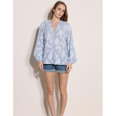Spitzenbluse APRICOT "Bluse mit gestickten Blumenstreifen", Damen, Gr. M (38), blau, gewebt, Obermaterial: 100% Baumwolle CO., geblümt, oversize, Elastisch, Blusen Spitzenbluse, in Jacquardoptik