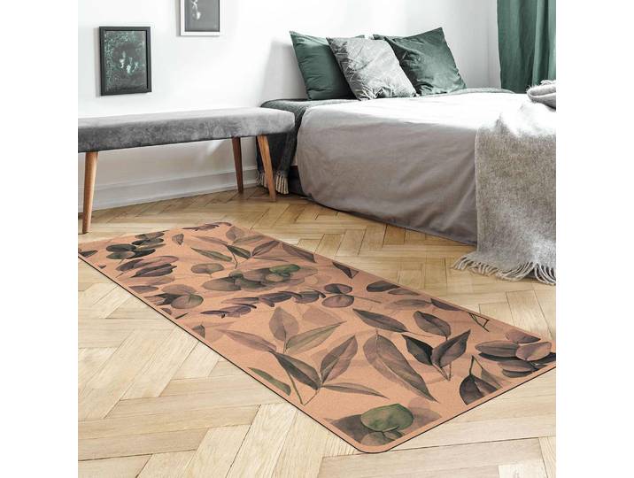 Tapis de yoga Aquarelle de feuilles I 183 x 61cm Bleu
