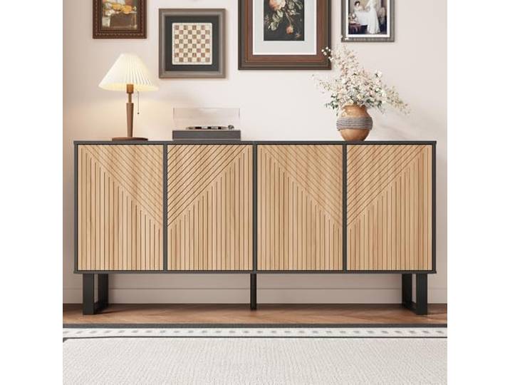 BTM Modernes, minimalistisches Sideboard,Kontrastierendes Design in schwarzer Holzmaserung,3D-Streifenfront,Extra großer Stauraum,Geeignet für Eingangsbereich und Wohnzimmer