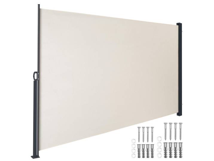 tectake Seitenmarkise, ausziehbar, mit Aufrollmechanismus, beige, Beige, Kunststoff, 300x200x9 cm, Sonnenschutz