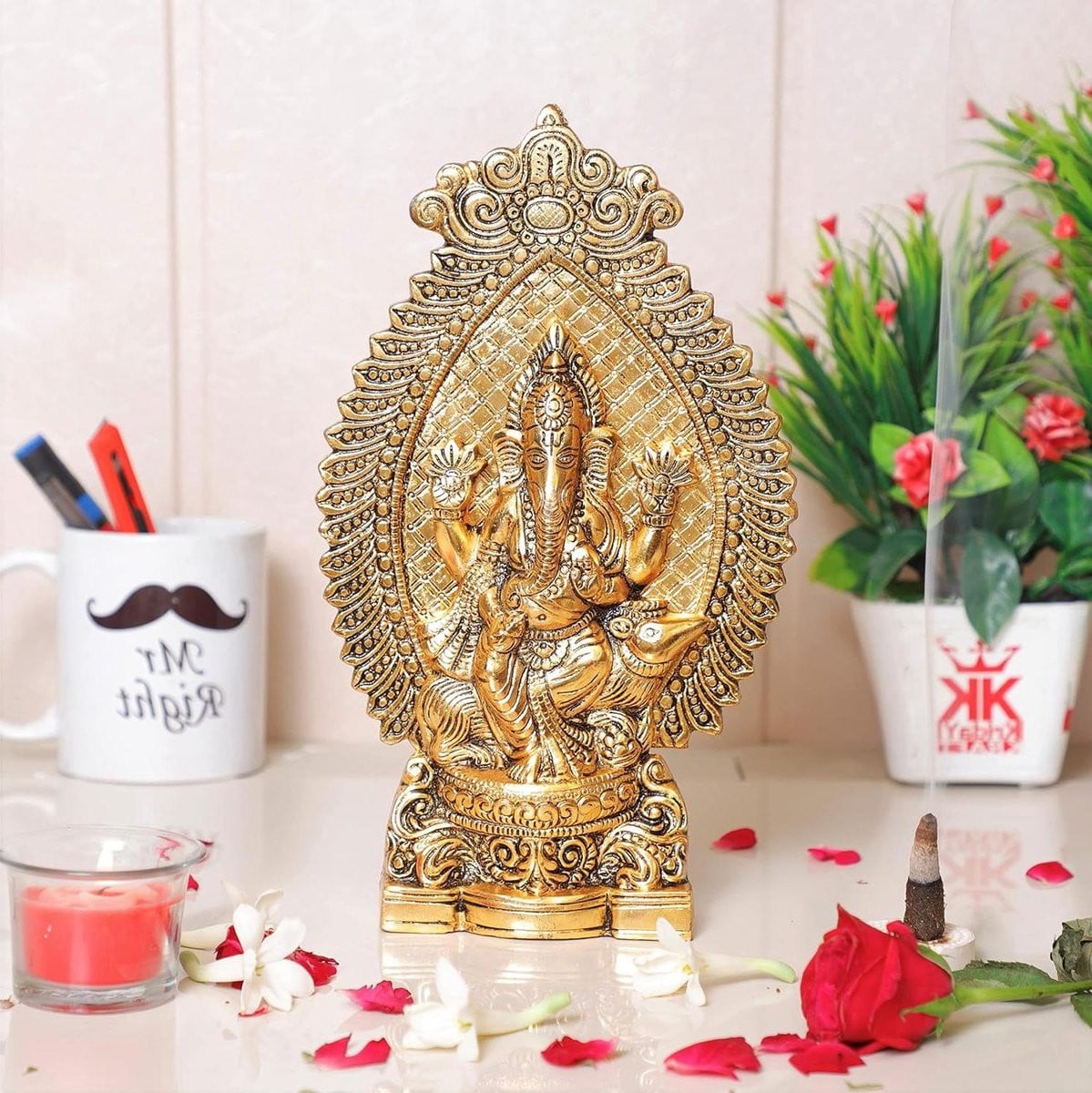 Ganesha Metalen Beeld - Ganpati Murti voor Pooja Kamer Decoratie
