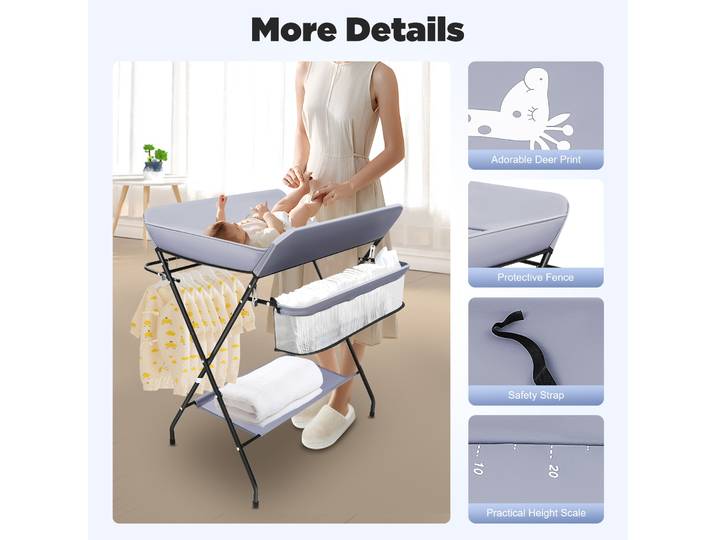 Table à langer pour bébé, tapis à langer 3 en 1, Station à langer pliable pour pépinière, tapis de bain avec sacs de rangement pour unités