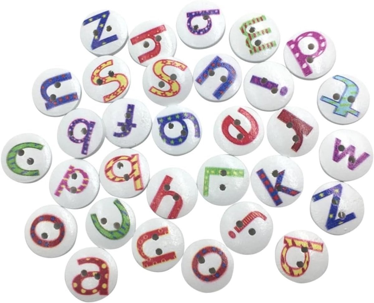 Houten Knopen Set met Alfabet Ontwerp - 100 Stuks - Multicolor