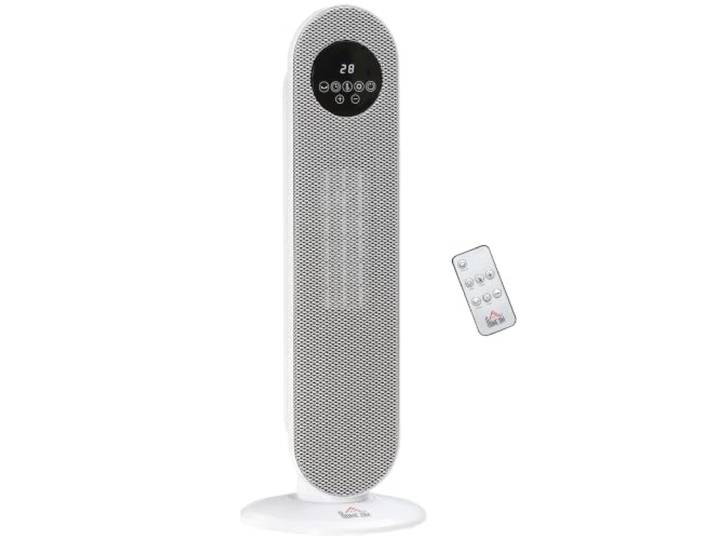 HOMCOM Chauffage d'appoint Radiateur Soufflant Oscillant 21x21x63\,5 cm Radiateur Céramique\, 15-40°C\, avec Télécommande\, 1300/2000W