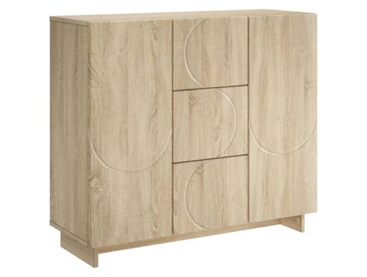 Foknhdi Sideboard Kommode Sonoma-Eiche 85,5x31x75 cm Holzwerkstoff Rechteckiger Mehrzweckschrank mit Türen und Schubladen für Küche, Esszimmer oder Wohnbereich.