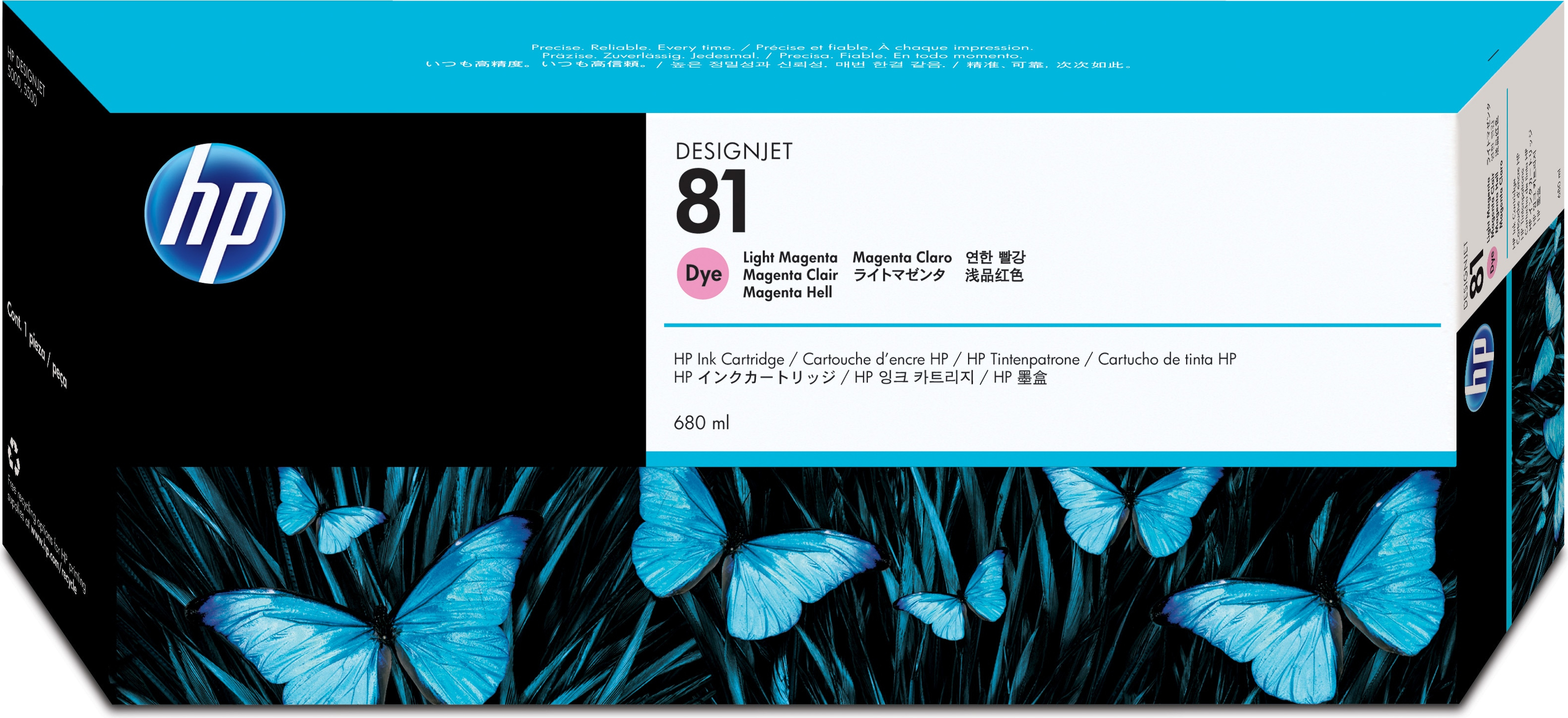 HP 81 Magenta hell Druckerpatrone, farbstoffbasiert, 680 ml, HP Designjet Drucker der Serien 5000, 5000ps, 5500 und 5500ps, Thermal Inkjet, Magenta, C4935A, Vereinigte Staaten, Singapur, 320 mm
