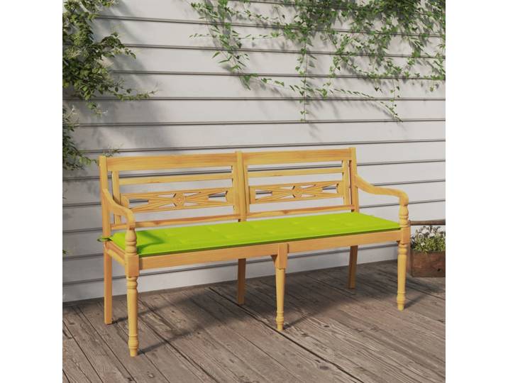 vidaXL Batavia-Bank mit Hellgrünem Kissen 150 cm Massivholz Teak