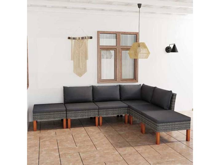 Ensemble Mobilier Résine Tressée Gris Coussins Salon Jardin 6 Places Extérieur Terrasse