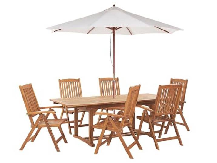 Gartenmöbel Set Akazienholz 6-Sitzer hellbraun mit Sonnenschirm Modern Java