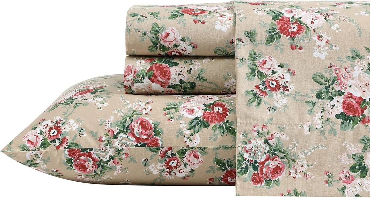 Queensize katoenen percal lakenset met tijdloze bloemenprint
