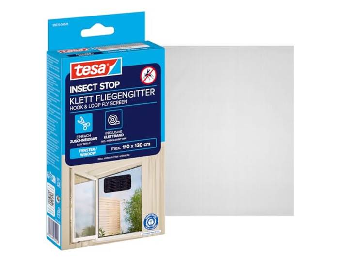 tesa INSECT STOP Klett Fliegengitter - 110 cm x 130 cm - Anthrazit