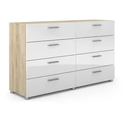 Ebuy24 Petra Kommode 8 Schubladen Eiche Struktur Dekor und weiss Hochglanz.