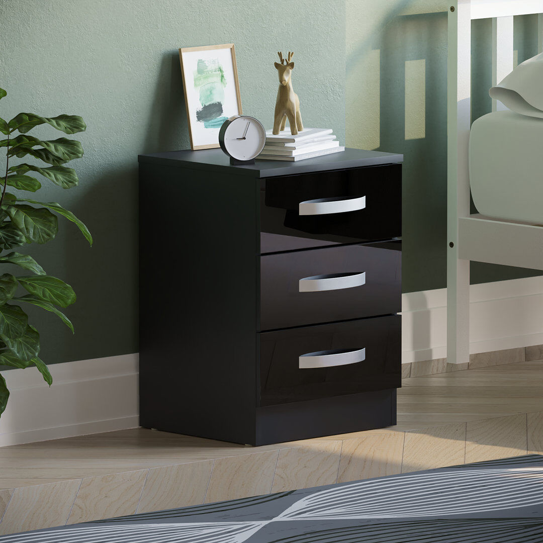 17 Stories Arkadij 3 Drawer Fronts Bedside Table Black 56cm H X 40cm W X 36cm D