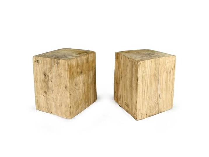 H. Pawlik GmbH 2er Set: Holzblock Eiche Massiv - Handgefertigter Holzklotz - Rustikale Holzsäule - Beistelltisch Hocker Dekosäule - Massivholz Eichenholz (40 cm x 40 cm)
