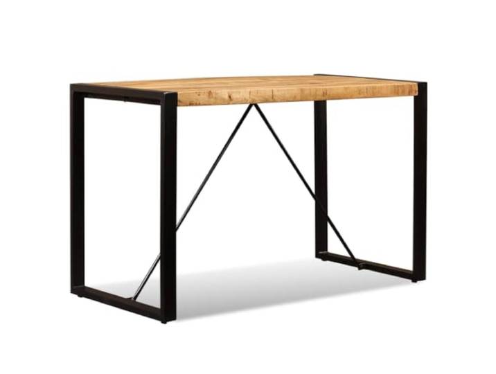 HBBMGYD Esstisch aus unbehandeltem Mangoholz, 120 cm, industrieller Stil Massivholz, Stahlbeine, einzigartige natürliche Maserung, einfache Montage, Retro-Stil